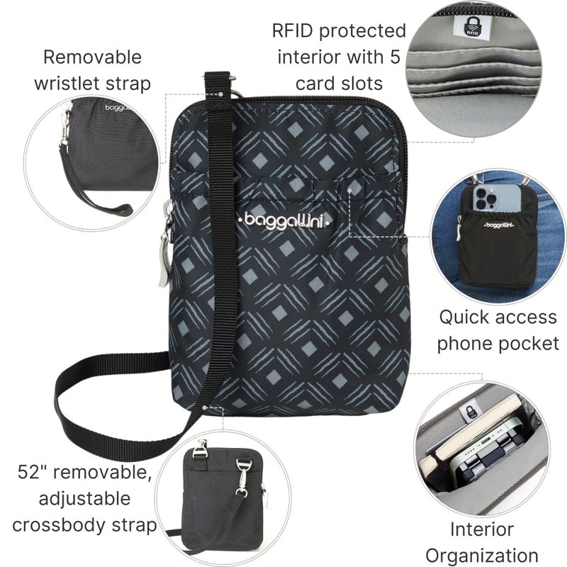 Baggallini Women's Bryant Pouch with RFID, Black Diamond Print - Image 3